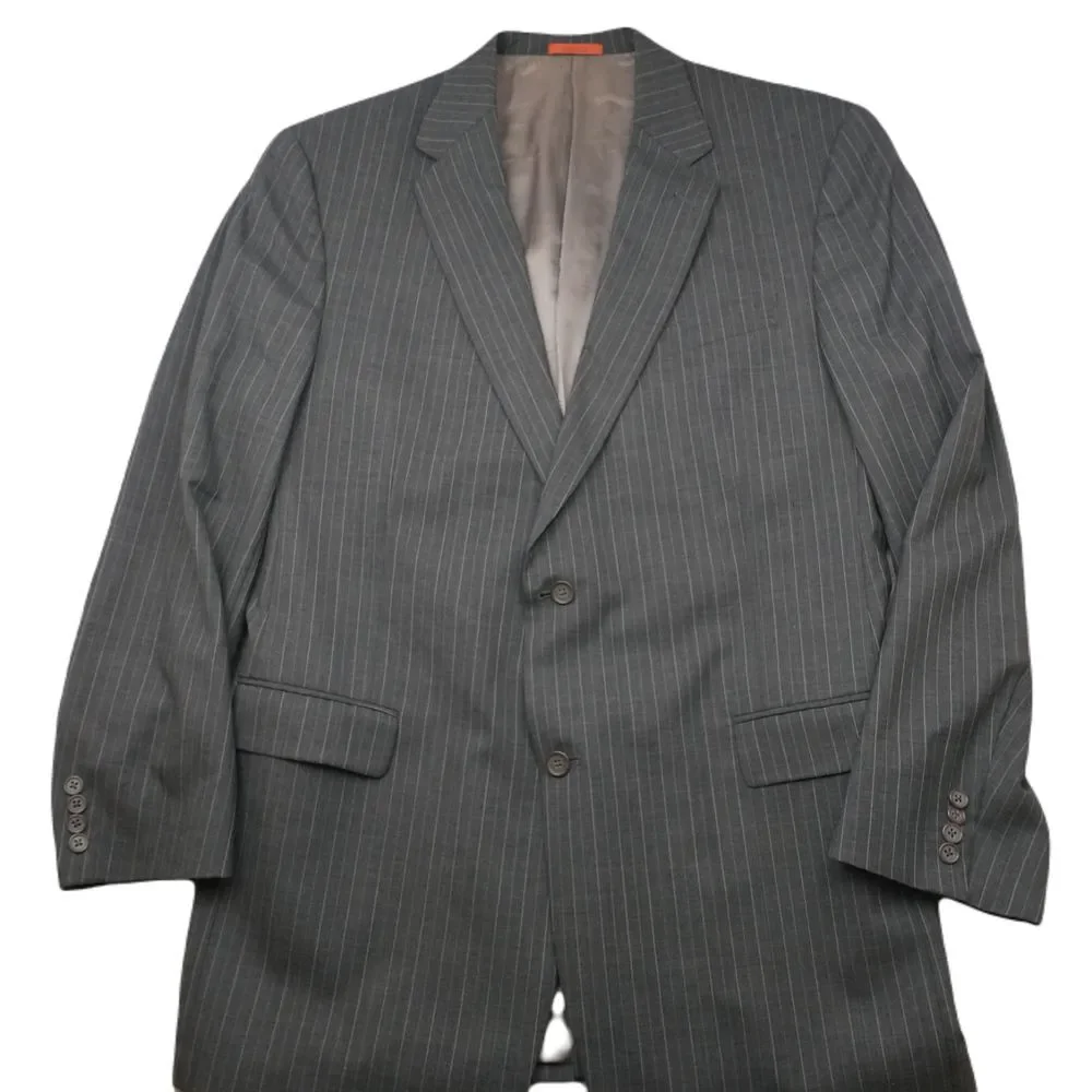 Hart Schaffner Marx‎ Blazer Mens 46 XL Gray Stripe Traveler 2 Button Wool Jacket